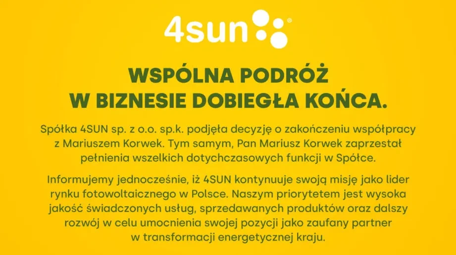 4SUN – informacja o zmianach w składzie zarządu