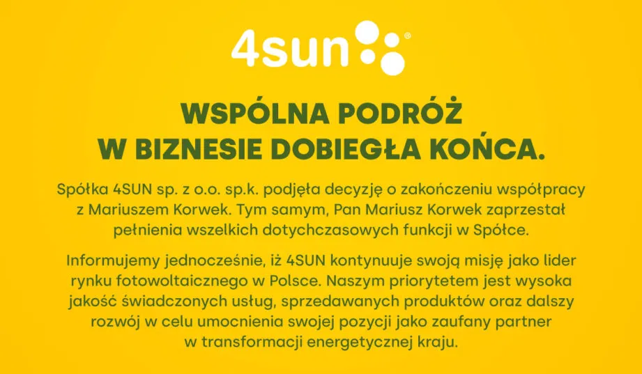 4SUN – informacja o zmianach w składzie zarządu